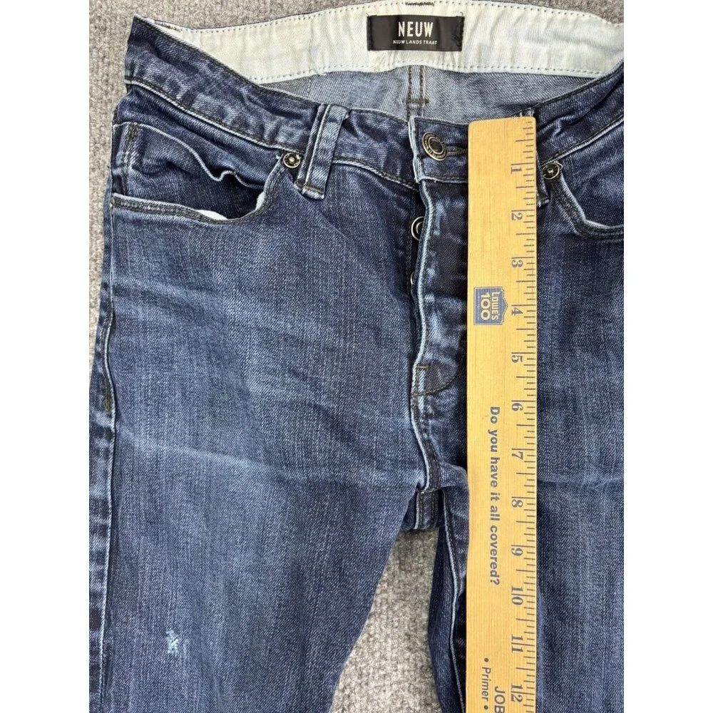 Neuw Iggy‎ Skinny Jeans Mens 28x32 Dark Wash Denim Stretch Button Fly Distressed